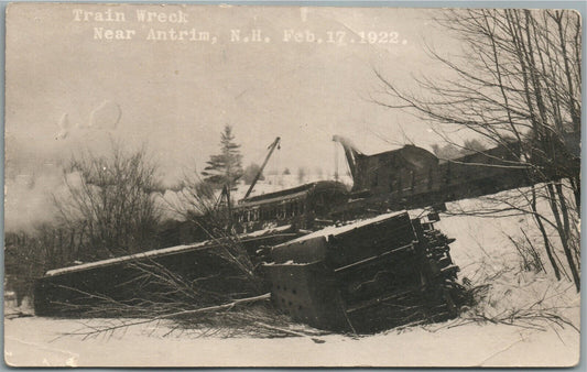 ANTRIM NH 1922 TRAIN WRECK VINTAGE REAL PHOTO POSTCARD RPPC