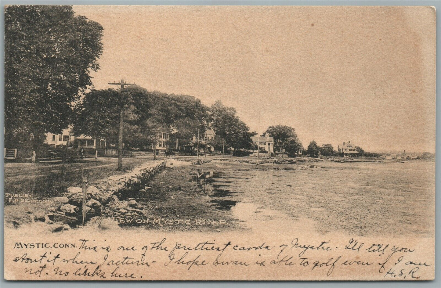 MYSTIC CT RIVER VIEW ANTIQUE POSTCARD