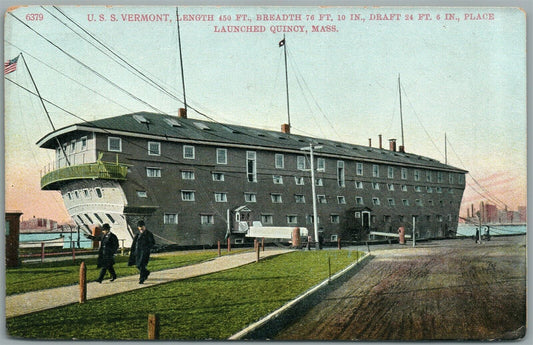 MILITARY SHIP USS VERMONT ANTIQUE POSTCARD