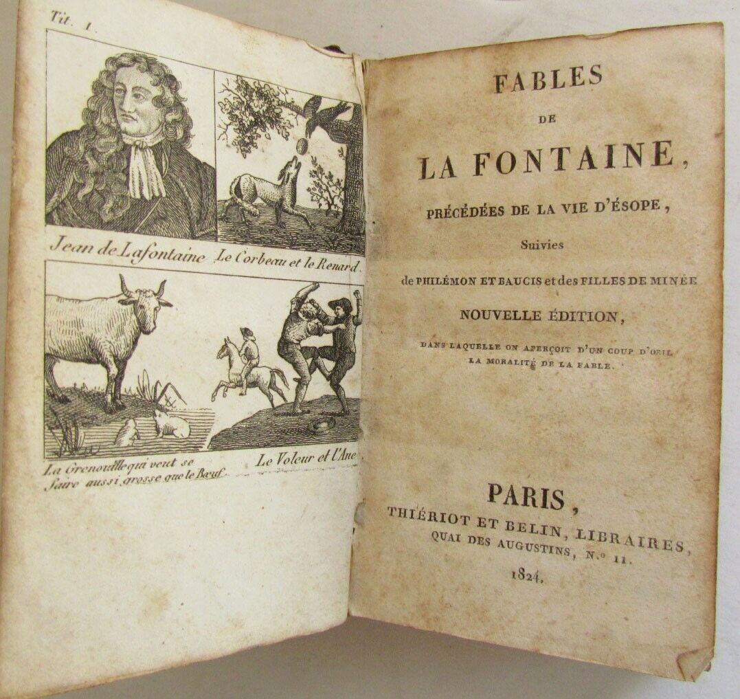 FABLES DE LA FOUNTAINE 1824 ANTIQUE ILLUSTRATED SMALL FRENCH BOOK