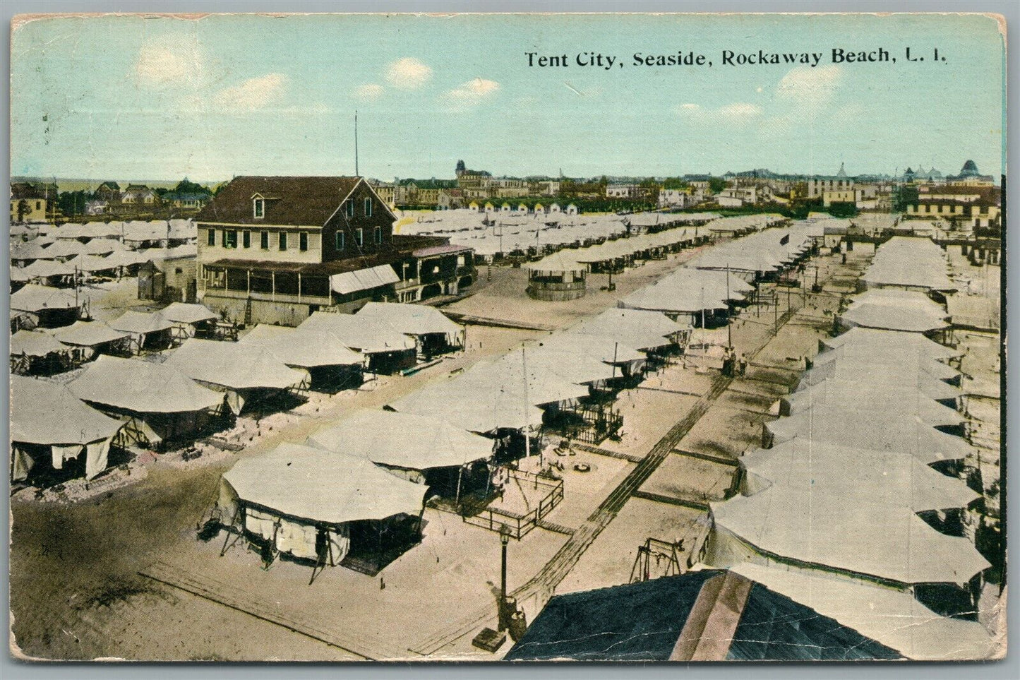 ROCKAWAY BEACH NY TENT CITY SEASIDE ANTIQUE POSTCARD