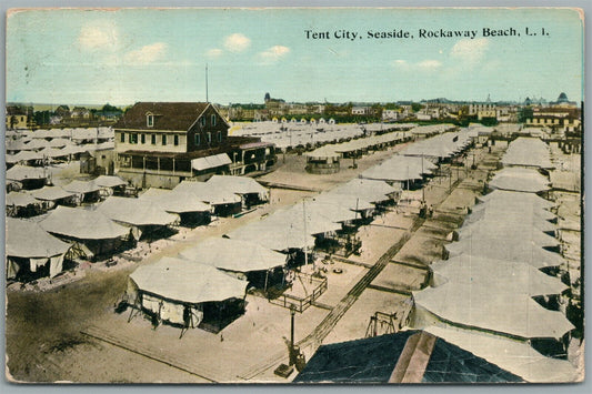 ROCKAWAY BEACH NY TENT CITY SEASIDE ANTIQUE POSTCARD