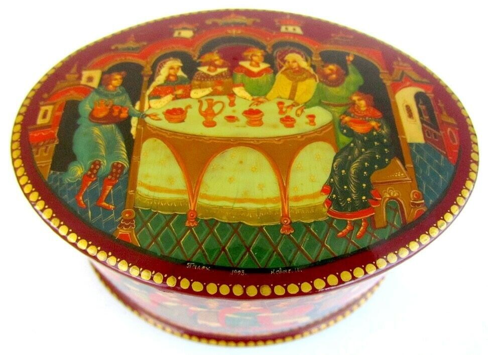 1993 BEAUTIFUL RUSSIAN PALEKH SIGNED HAND PAINTED ALL SIDES LACQUER BOX WEDDING