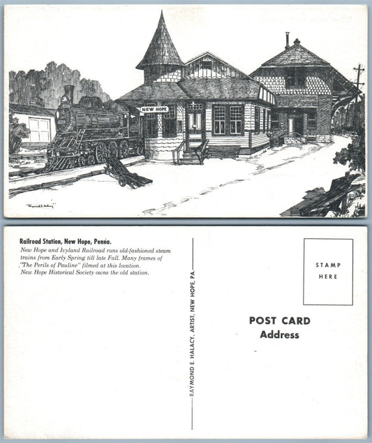 NEW HOPE PA RAILROAD STATION VINTAGE POSTCARD railway depot