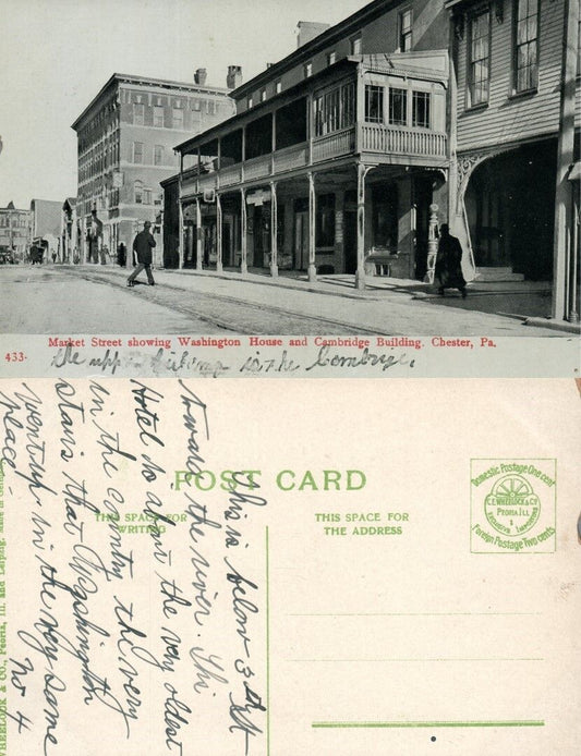 CHESTER PA MARKET STREET WASHINGTON HOUSE & CAMBRIDGE BUILDING ANTIQUE POSTCARD