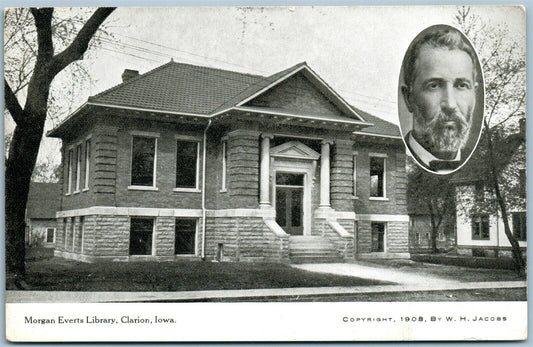 CLARION IA MORGAN EVERTS LIBRARY ANTIQUE POSTCARD