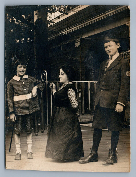 KIDS w/ MIDGET LADY ANTIQUE REAL PHOTO POSTCARD RPPC