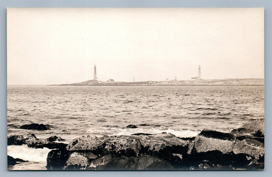 TWO LIGHTHOUSES ANTIQUE REAL PHOTO POSTCARD RPPC