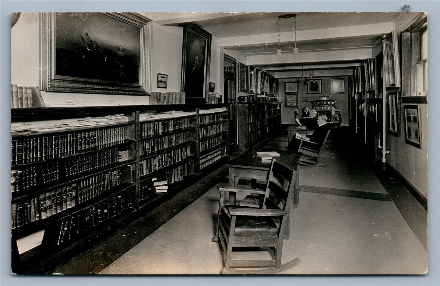 LIBRARY INTERIOR ANTIQUE REAL PHOTO POSTCARD RPPC