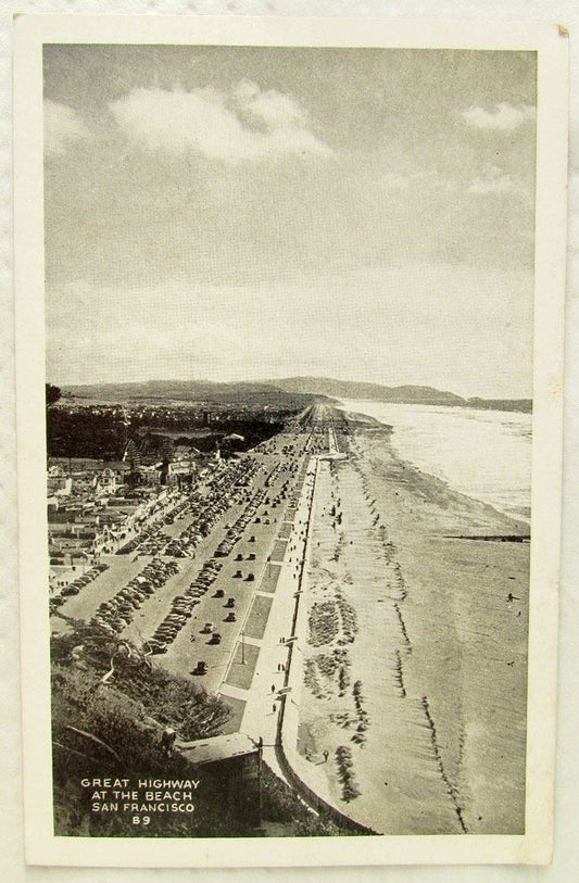 GREAT HIGHWAY AT THE BEACH SAN FRANCISCO CALIFORNIA VINTAGE POSTCARD