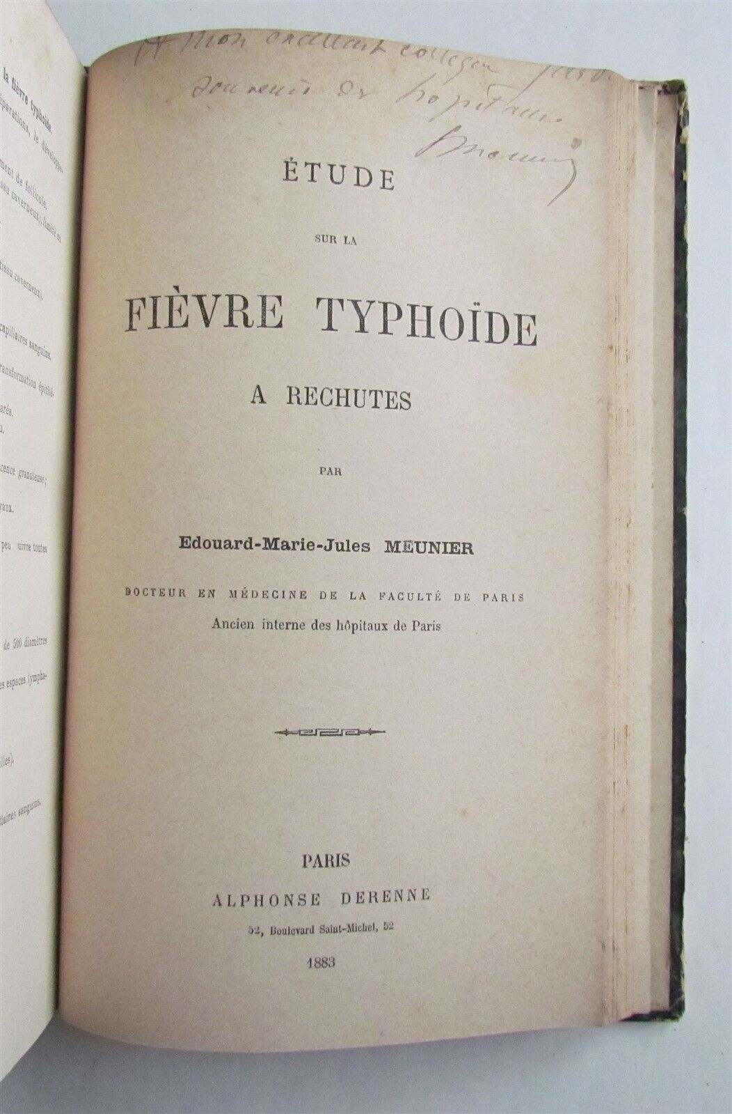 1883 TYPHOIDE FEVER TREATISE LA FIEVRE TYPHOIDE Paul Didion antique in FRENCH