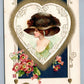 VALENTINE EMBOSSED S. SCHMUCKER ANTIQUE POSTCARD by JOHN WINSCH LADY IN HAT