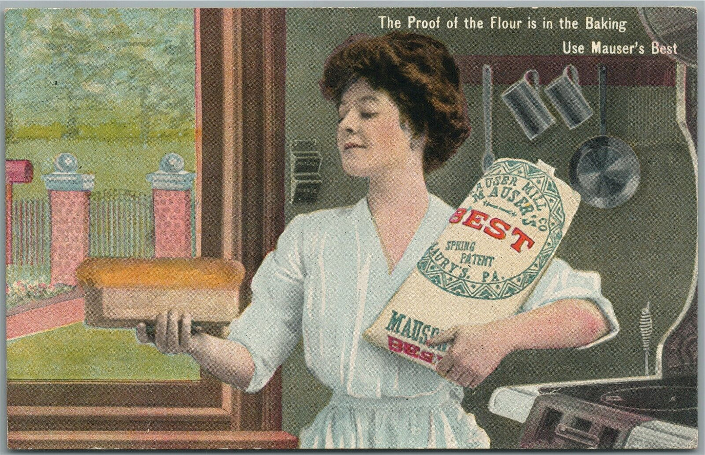 MAUSER'S BEST FLOUR ADVERTISING ANTIQUE POSTCARD