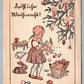 GIRL w/ BABY RABBIT & CHRISTMAS TREE ANTIQUE POSTCARD