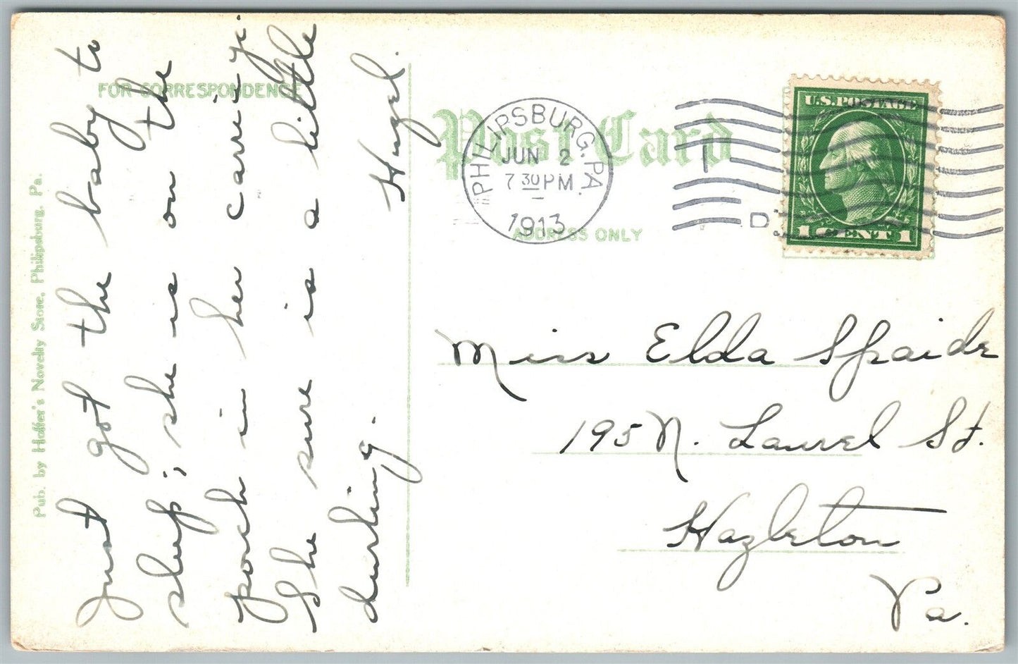 PHILIPSBURG PA LUTHERAN CHURCH 1913 ANTIQUE POSTCARD