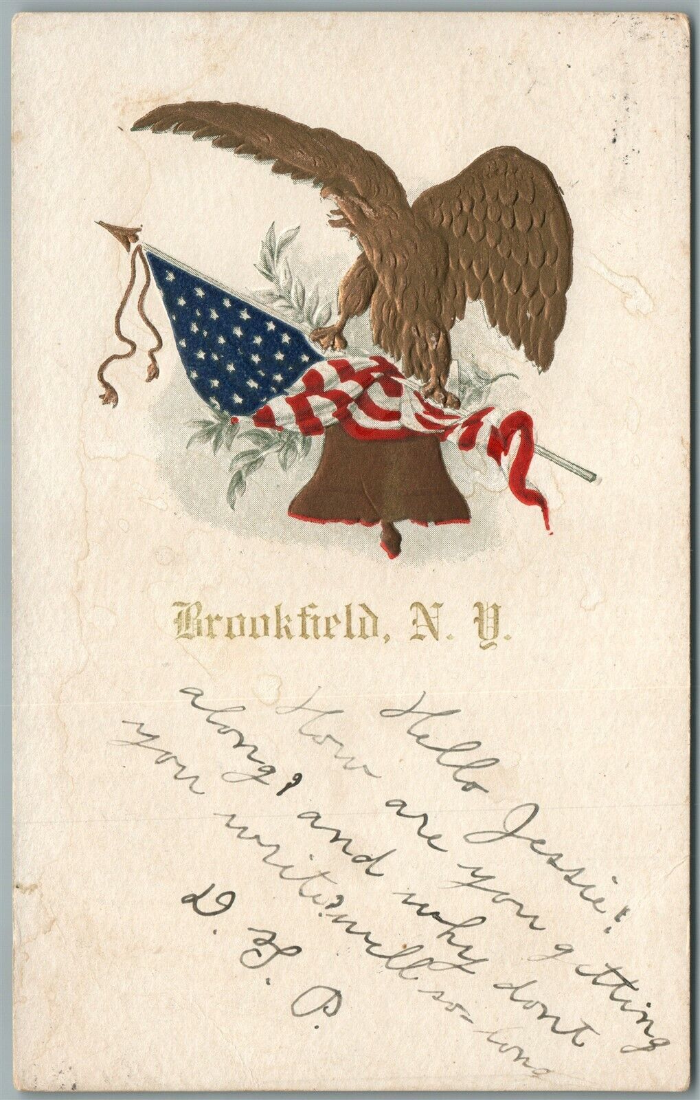 BROOKFIELD NY PATRIOTIC ANTIQUE POSTCARD