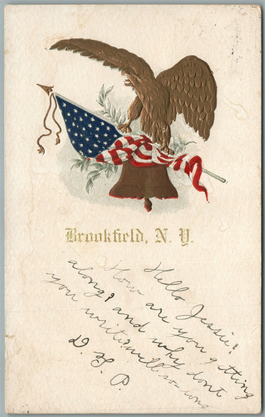 BROOKFIELD NY PATRIOTIC ANTIQUE POSTCARD