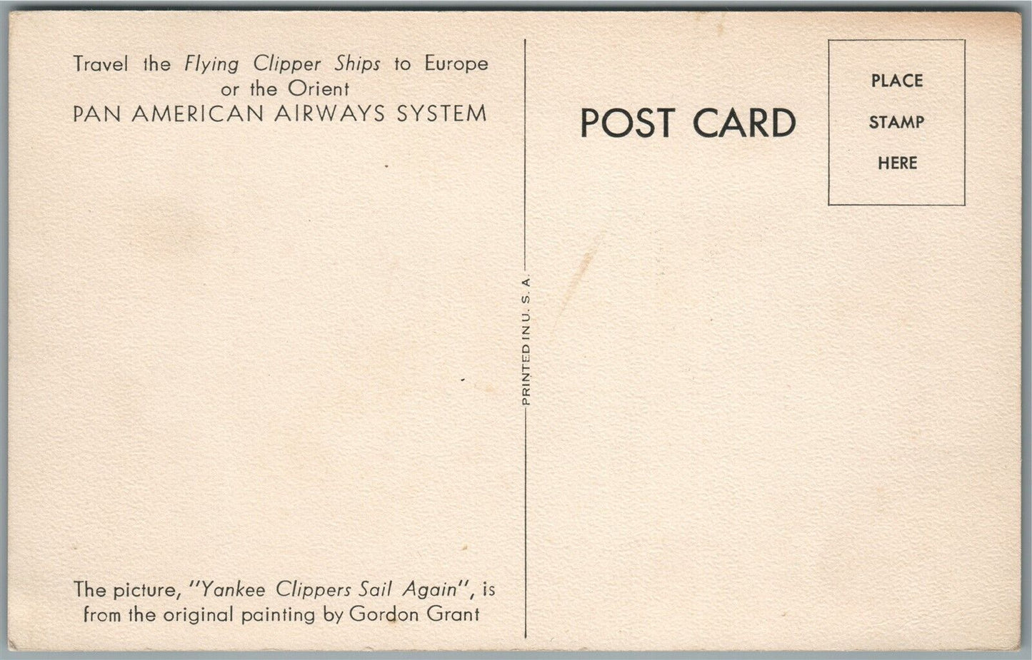 PAN AMERICAN AIRWAYS SYSTEM FLYING CLIPPER SHIPS VINTAGE POSTCARD