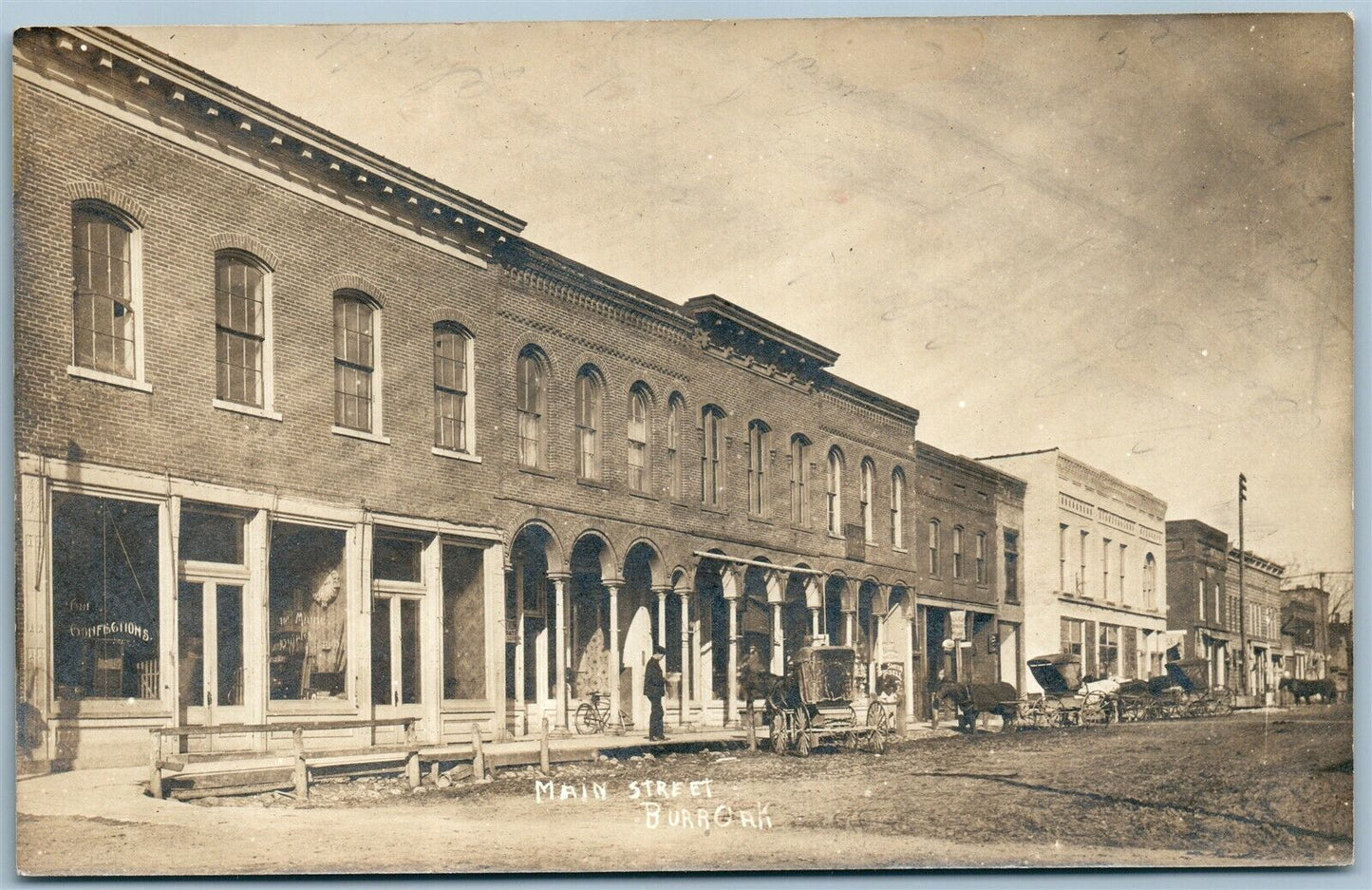 BURR OAK MI MAIN STREET ANTIQUE REAL PHOTO POSTCARD RPPC