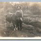 MAN w/ COW VINTAGE REAL PHOTO POSTCARD RPPC