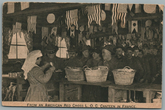 WWI ERA ANTIQUE POSTCARD FROM AN AMERICAN RED CROSS L.O.C. CANTEEN in FRANCE