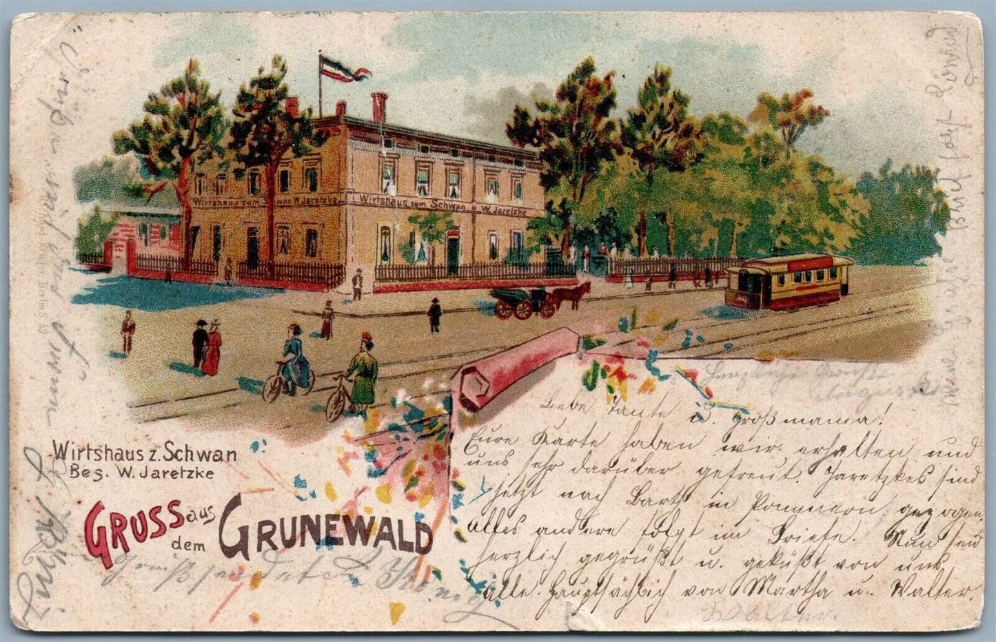 BERLIN GERMANY GRUSS AUS DEM GRUNEWALD 1900 ANTIQUE POSTCARD
