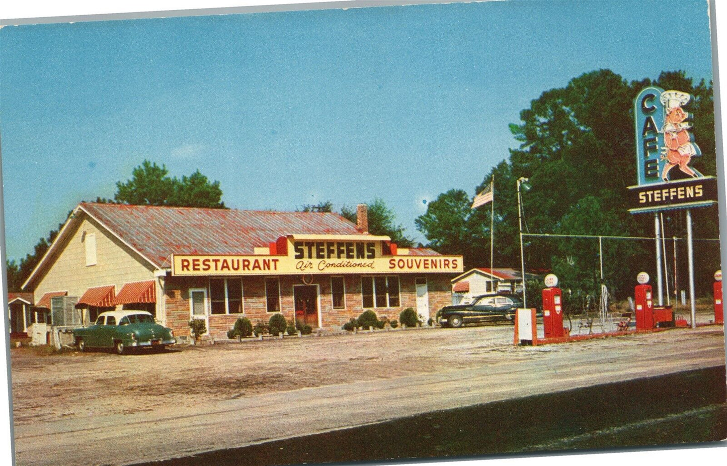 KINGSLAND GA GAS STATION STEFFENS CAFE VINTAGE POSTCARD