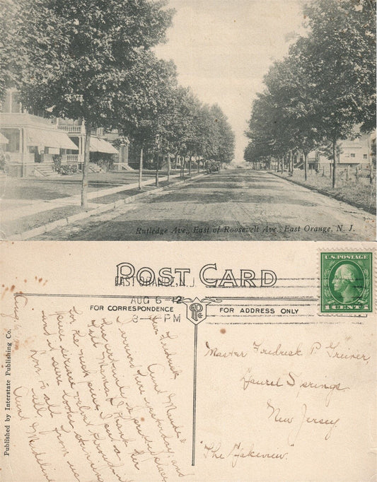 EAST ORANGE N.J. RUTLEDGE AVENUE 1907 UNDIVIDED ANTIQUE POSTCARD