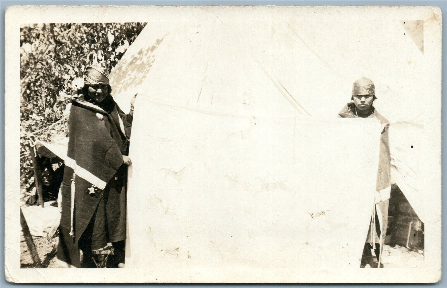 AMERICAN INDIANS w/ WIGWAM ANTIQUE REAL PHOTO POSTCARD RPPC