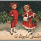 KIDS w/ CHRISTMAS TREE HAPPY NEW YEAR ANTIQUE EMBOSSED POSTCARD