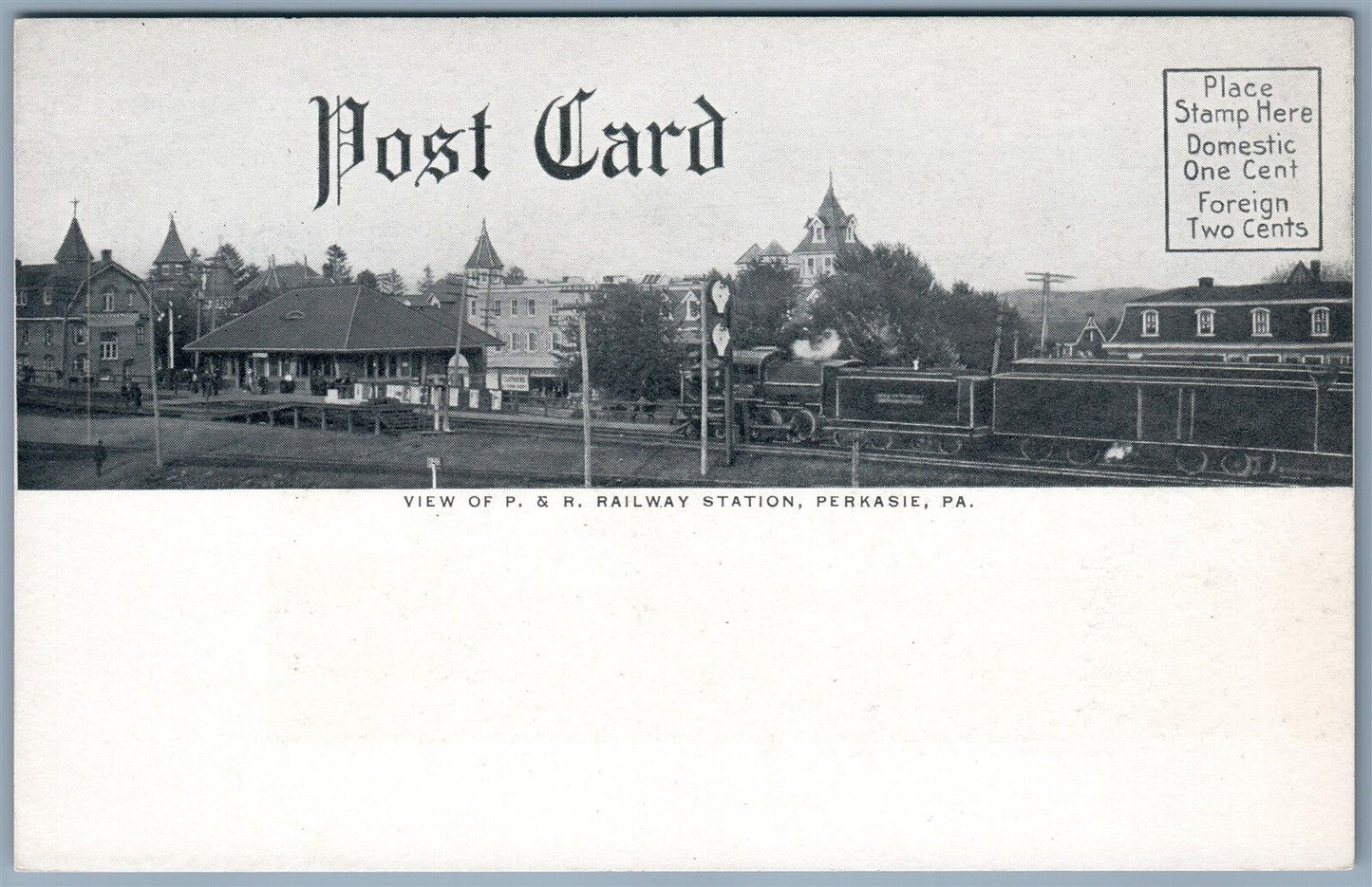 SOUTH PERKASIE BUCKS CO PA BRIDGETOWN CHURCH & RAILWAY STATION ANTIQUE POSTCARD