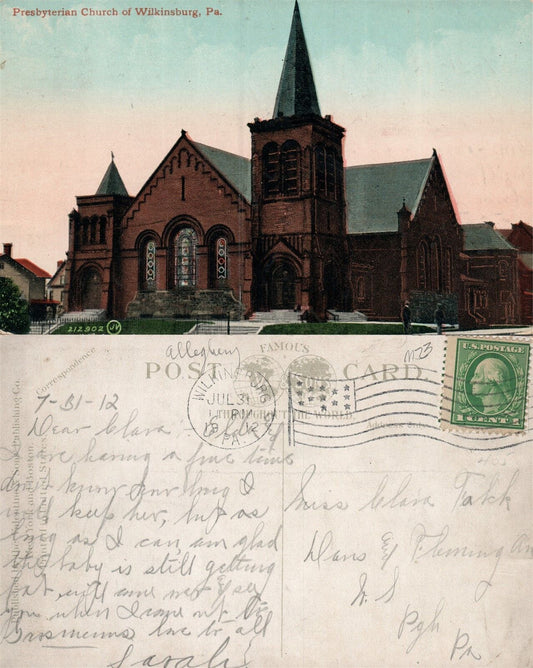 WILKINSBURG PA PRESBYTERIAN CHURCH 1912 ANTIQUE POSTCARD