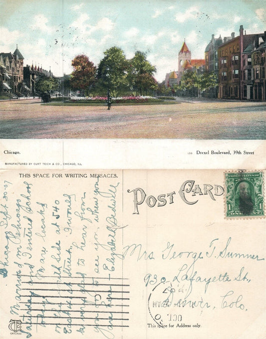 CHICAGO IL DREXEL BOULEVARD 39th STREET 1907 ANTIQUE POSTCARD