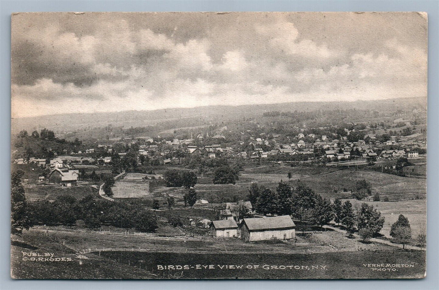 GROTON NY BIRDS EYE VIEW ANTIQUE POSTCARD