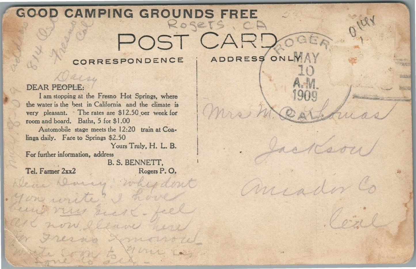 ROGERS CA FRESNO HOT SPRINGS CAMPING GROUNDS ANTIQUE REAL PHOTO POSTCARD RPPC