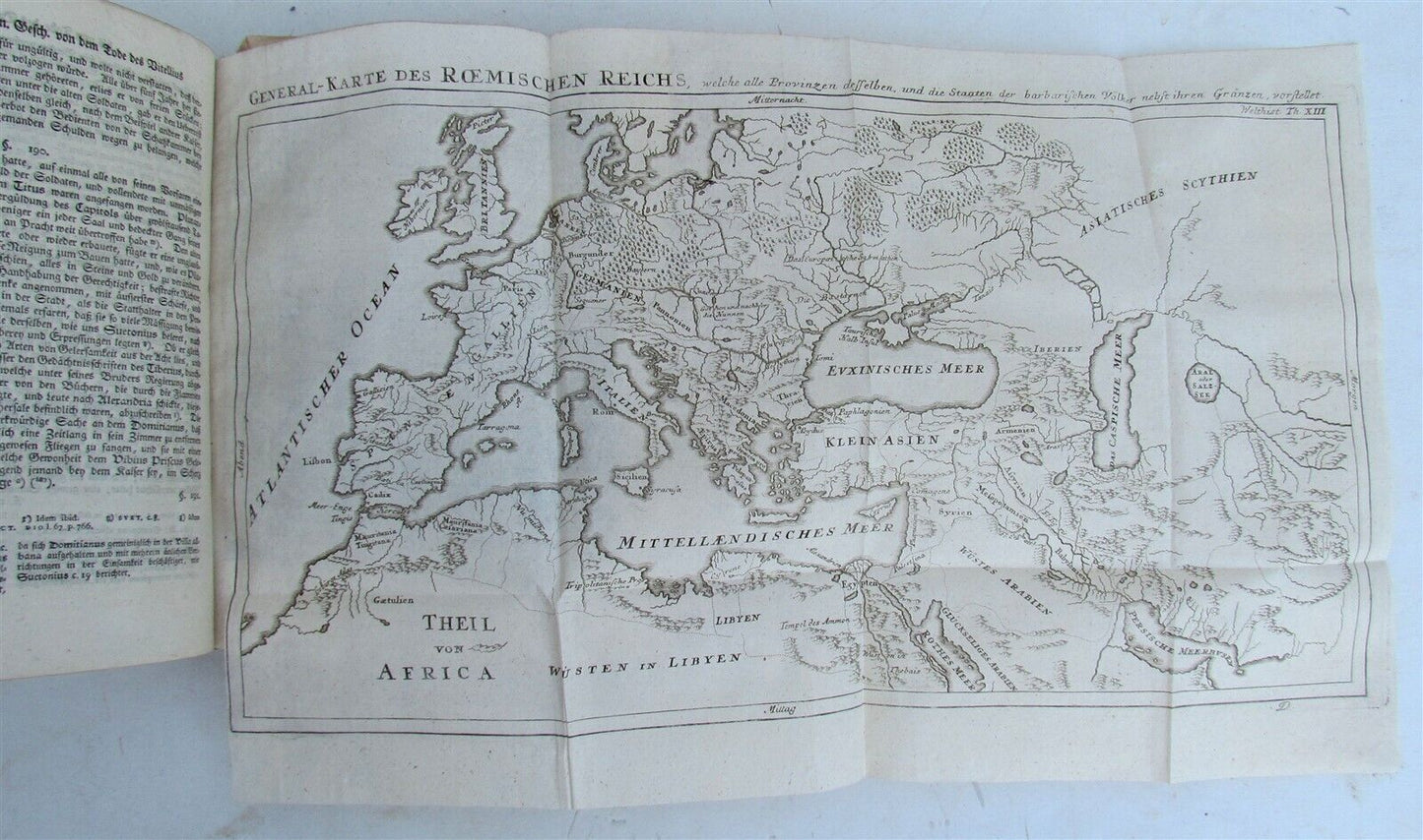 1753 WORLD'S HISTORY antique ILLUSTRATED w/ MAP in German VELLUM BOUND