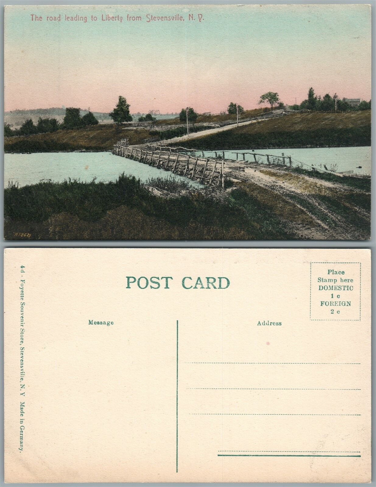 ROAD FROM STEVENSVILLE TO LIBERTY N.Y. ANTIQUE POSTCARD