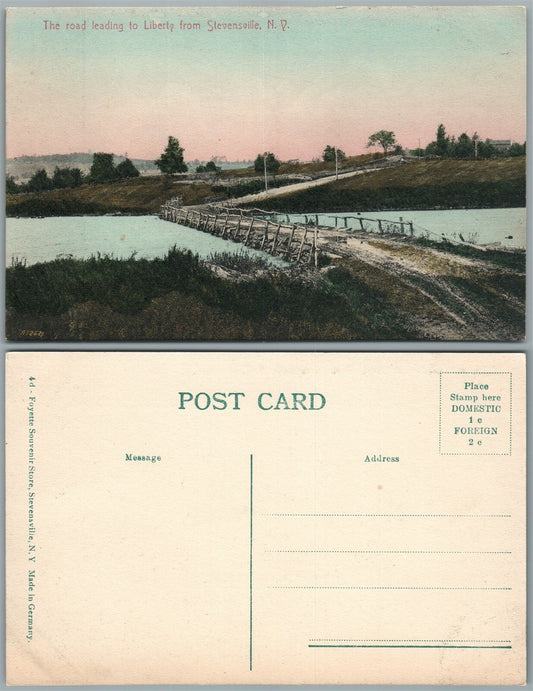 ROAD FROM STEVENSVILLE TO LIBERTY N.Y. ANTIQUE POSTCARD
