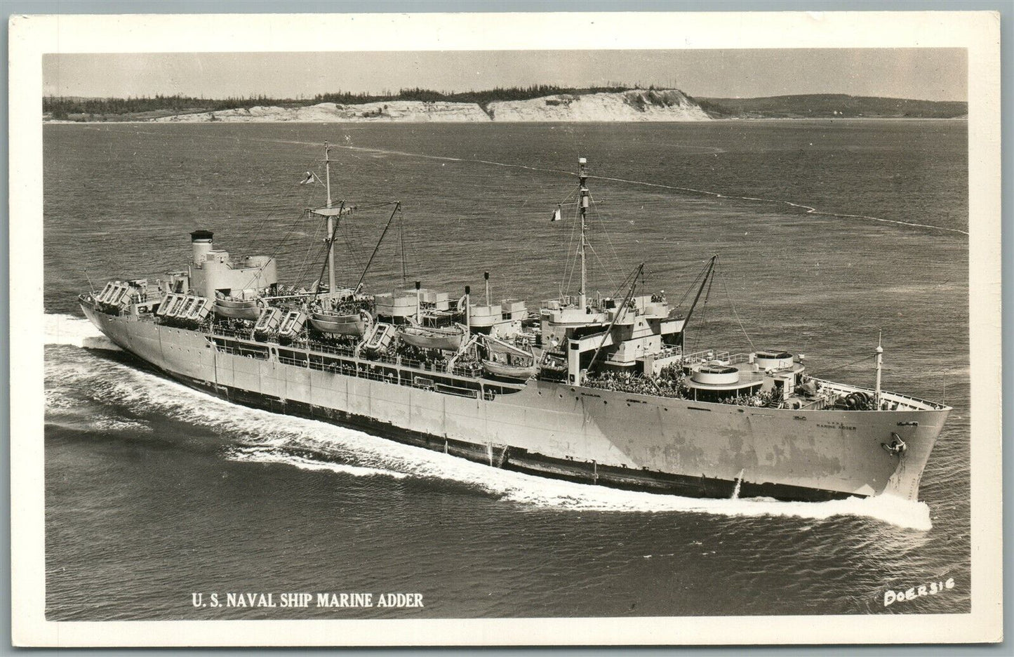 MILITARY SHIP US NAVAL SHIP MARINE ADDER VINTAGE REAL PHOTO POSTCARD RPPC