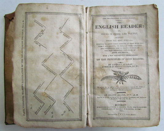 1824 ENGLISH READER PIECES of PROSE & POETRY BY MURRAY & ALGER BALTIMORE antique