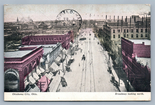 OKLAHOMA CITY OK BROADWAY LOOKING NORTH ANTIQUE POSTCARD