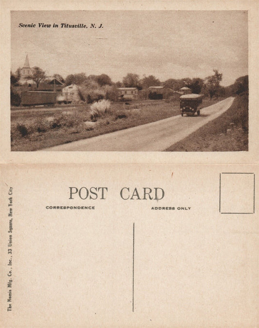 TITUSVILLE N.J. SCENIC VIEW w/ AUTOMOBILE VINTAGE POSTCARD