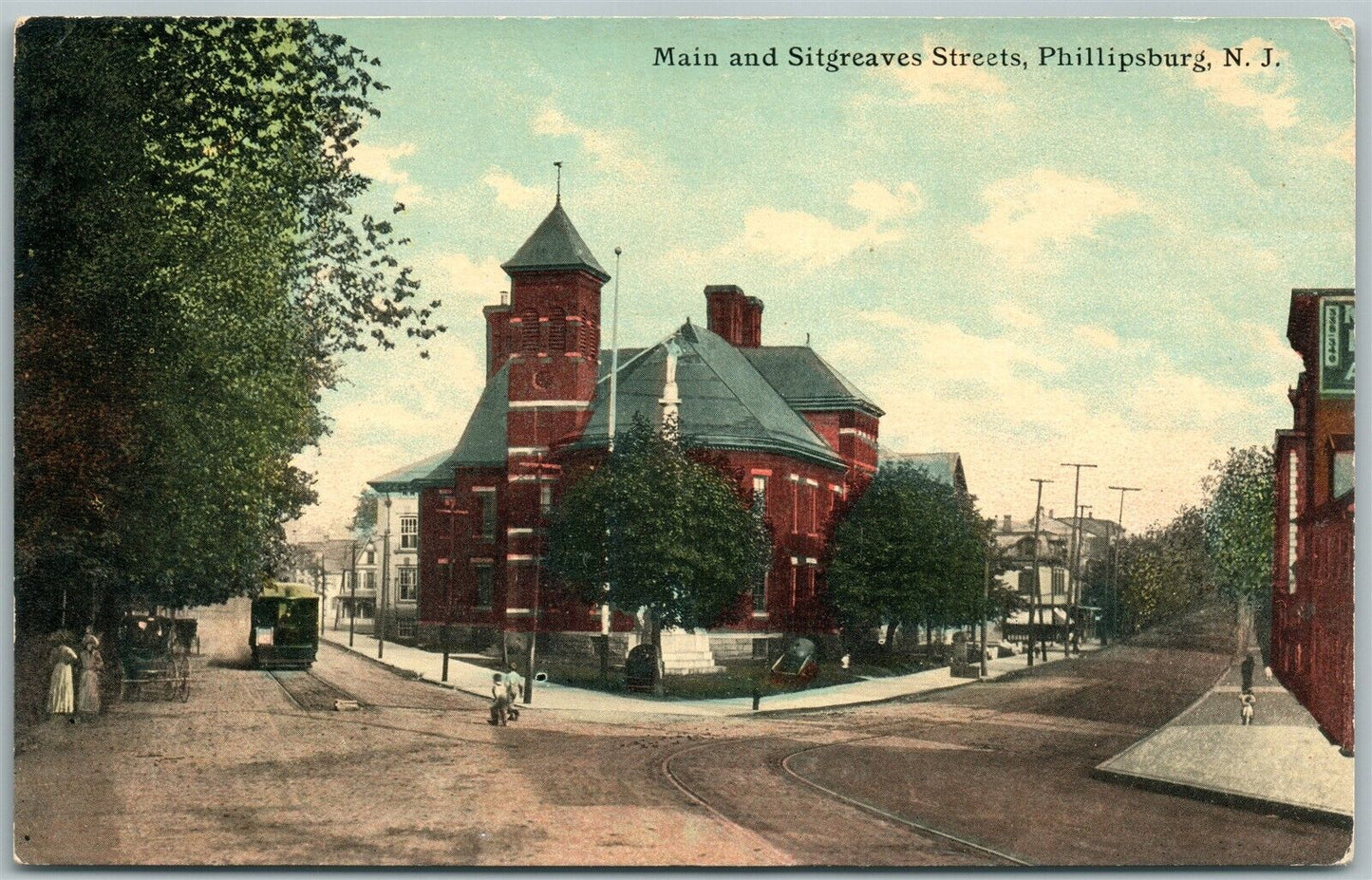 PHILLIPSBURG NJ MAIN & SITGREAVES STREET ANTIQUE POSTCARD