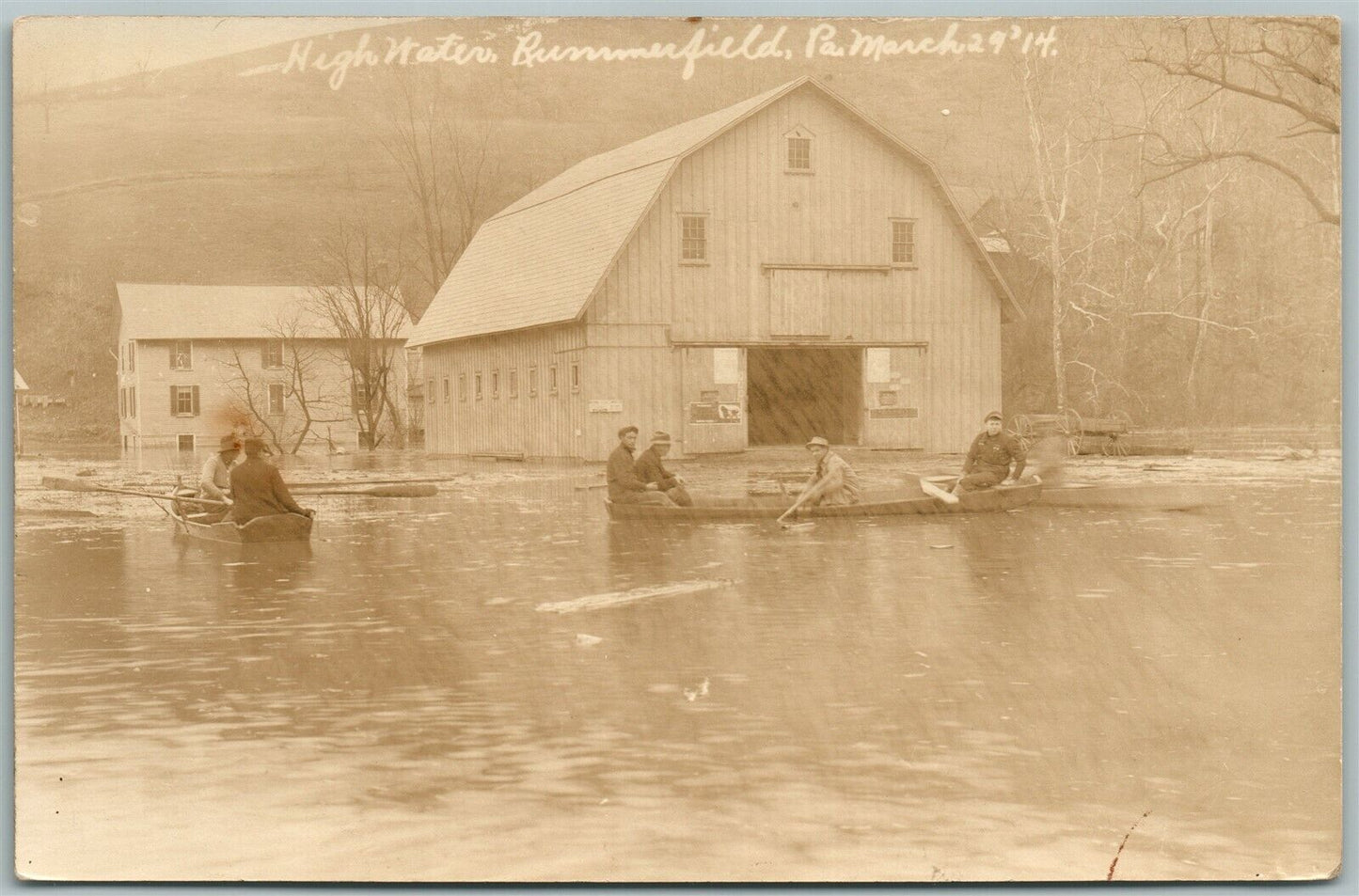 RUMMERFIELD PA HIGH WATER MARCH 1914 ANTIQUE REAL PHOTO POSTCARD RPPC