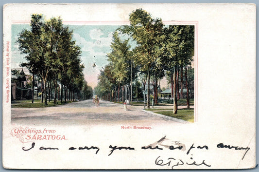 SARATOGA NY NORTH BROADWAY 1905 UNDIVIDED ANTIQUE POSTCARD