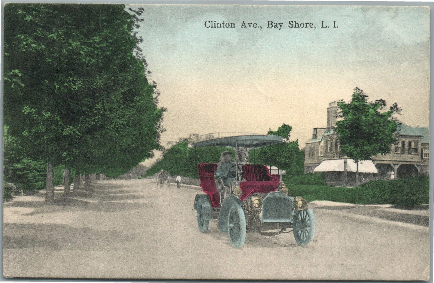 BAY SHORE LONG ISLAND NY CLINTON AVE. ANTIQUE POSTCARD