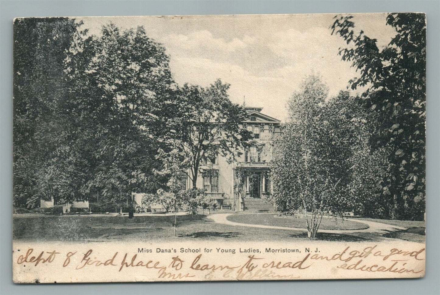 MORRISTOWN NJ MISS DANA'S SCHOOL FOR YOUNG LADIES ANTIQUE POSTCARD
