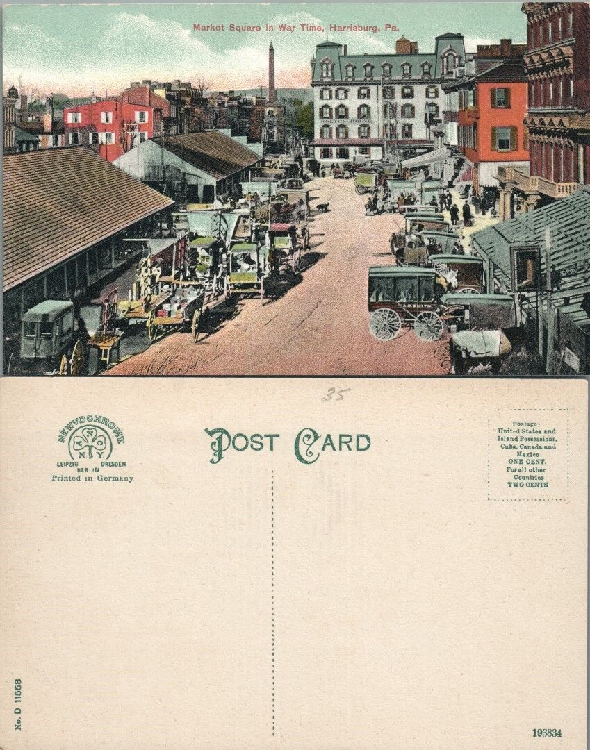 MARKET SQUARE IN WAR TIME HARRISBURG PA ANTIQUE POSTCARD