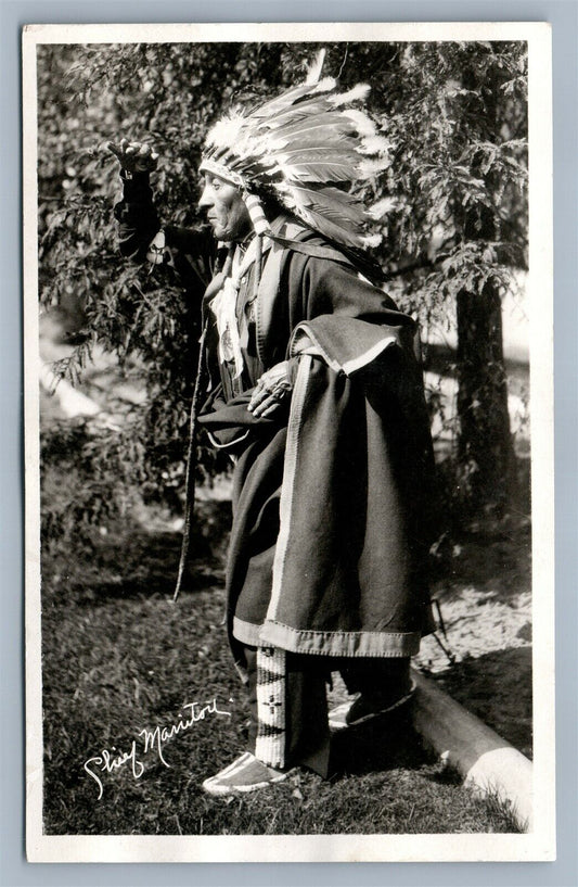 AMERICAN INDIAN CHIEF MANITOU VINTAGE REAL PHOTO POSTCARD RPPC