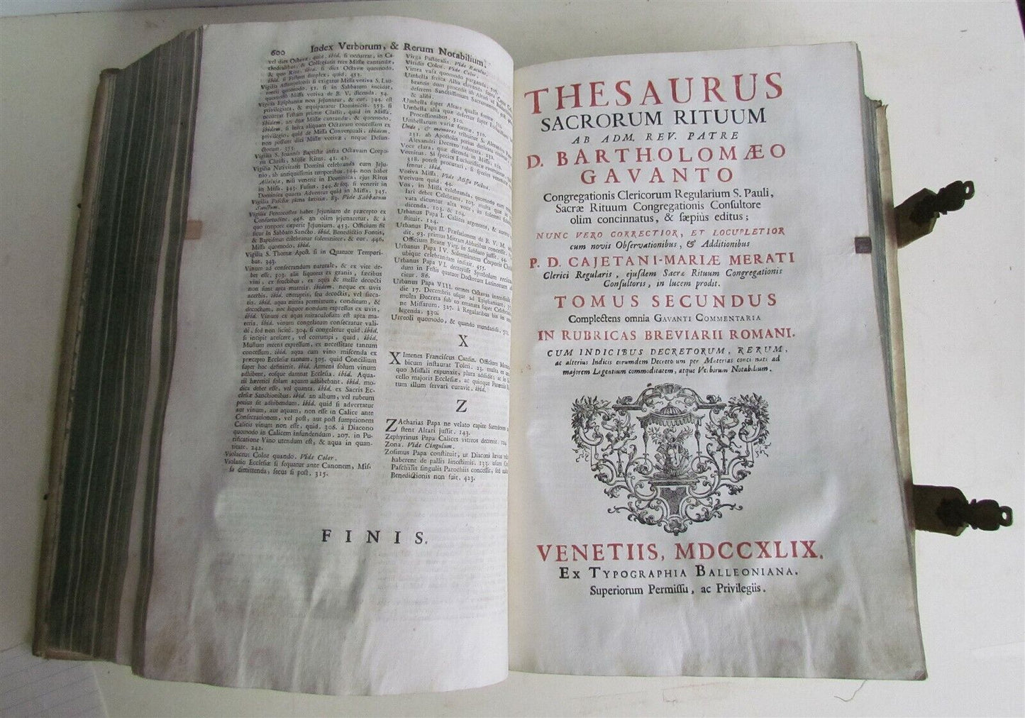 1749 THESAURUS SACRORUM RITUUM by D.BARTHOLOMAEO GAVANTO PIGSKIN FOLIO antique